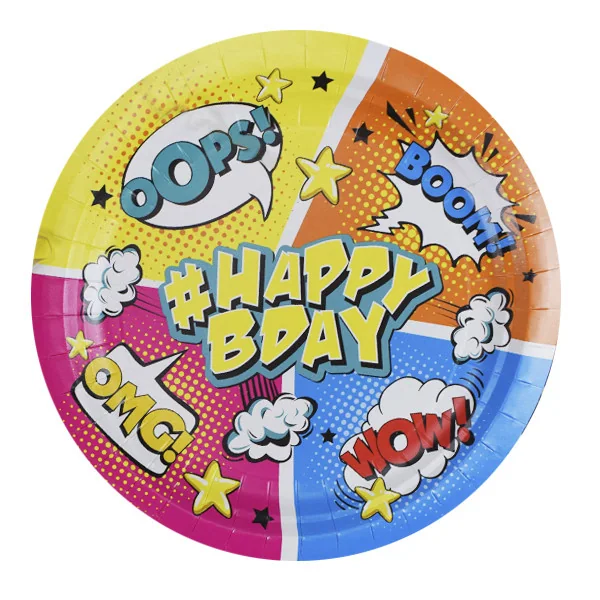 Тарелки бумажные Комиксы #HappyBday 23см
