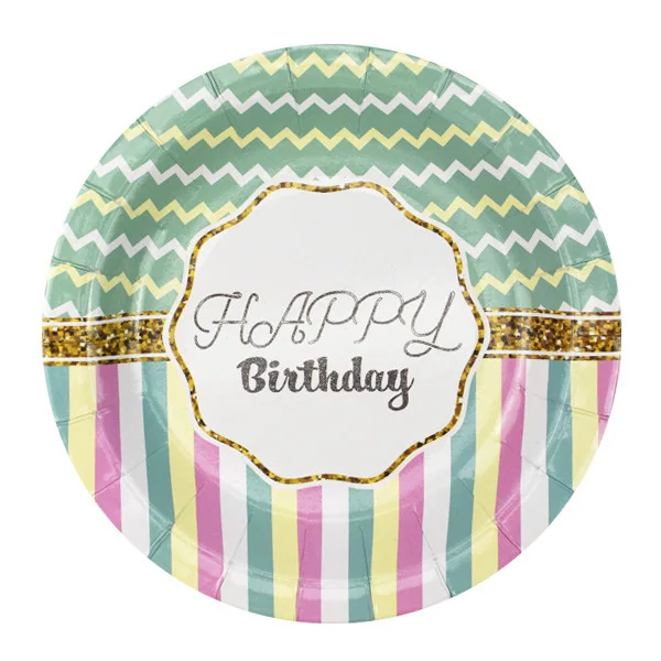 Тарелки бумажные ламинированные Happy Birthday Тиффани 18см